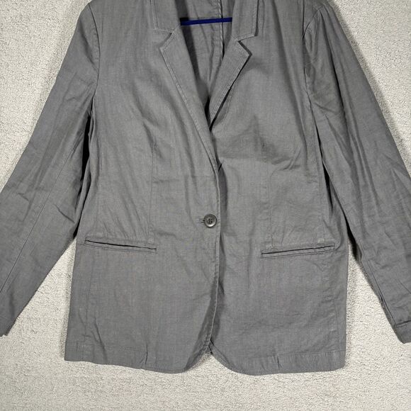 J Jill Linen Blend Blazer Women’s Size M Petite Gray Unlined Stretch Lagenlook - Picture 4 of 16